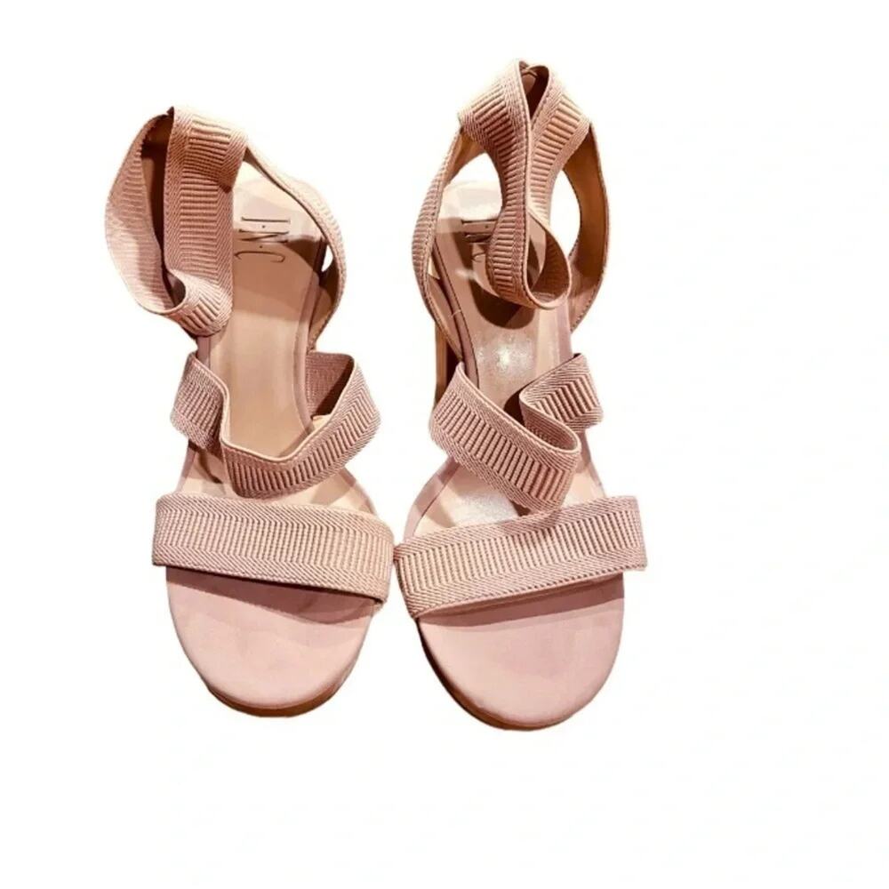 INC Ribbed Elastic Strap Roesia Round Toe Block Heel Slip On Sandals Size 8.5 - Picture 2 of 9
